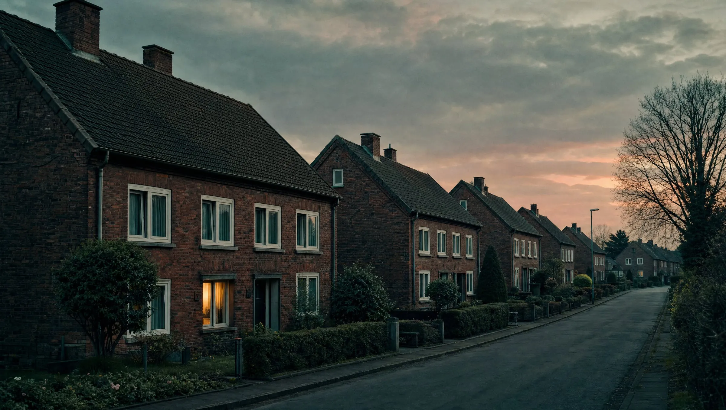 Siedlungshäuser aus Backstein am Abend (Symbolbild)